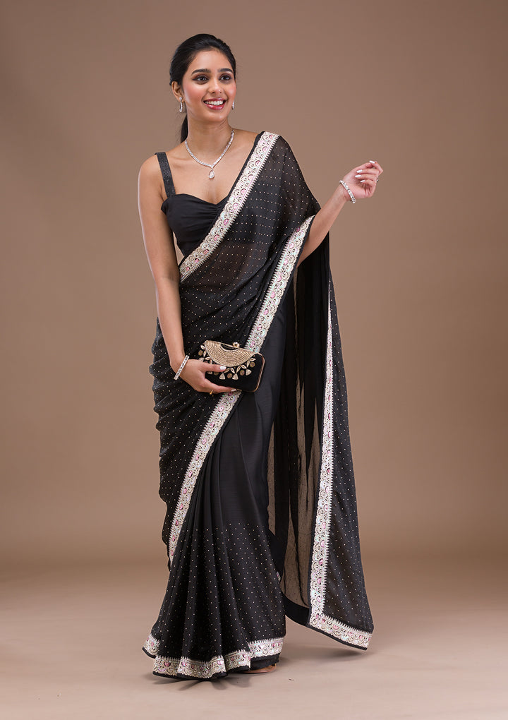 Black Zariwork Semi Crepe Saree