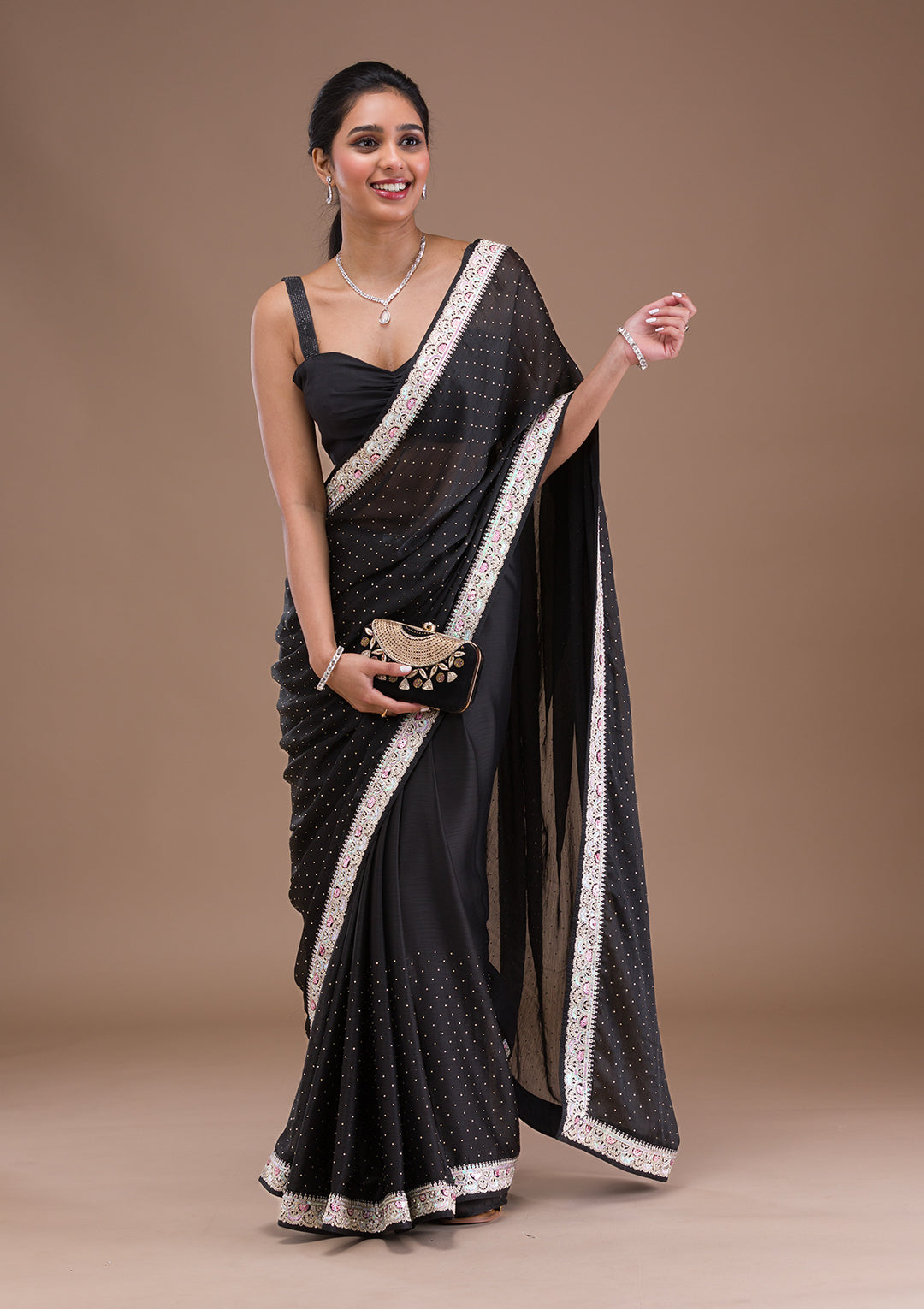 Top 10 Black Saree Party Wear: Where to Buy for Every Occasion 3 koskii black zariwork semicrepe designer saree