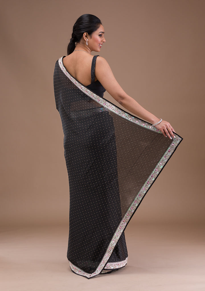 Black Zariwork Semi Crepe Saree