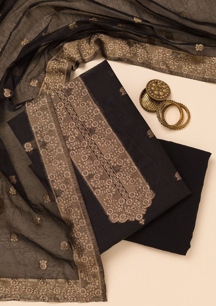 Black Zariwork Soft Silk Unstitched Salwar Suit