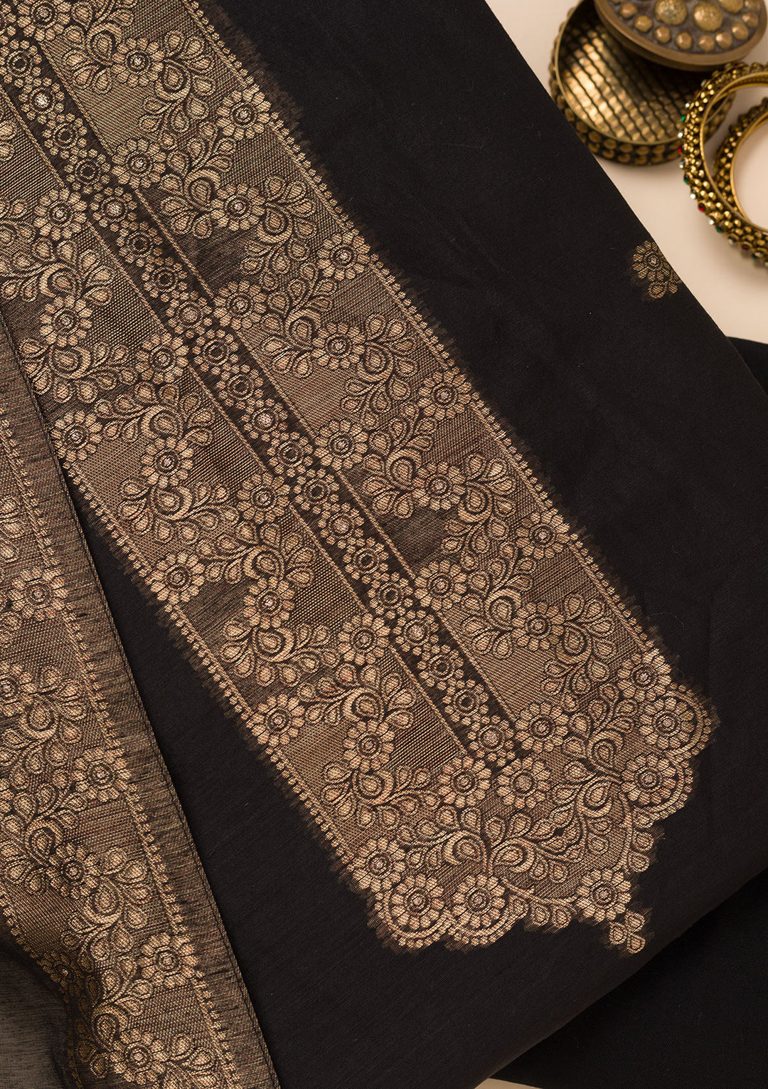 Black Zariwork Soft Silk Unstitched Salwar Suit