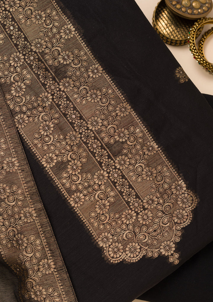 Black Zariwork Soft Silk Unstitched Salwar Suit