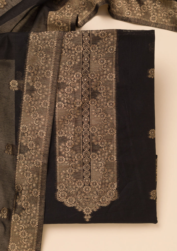 Black Zariwork Soft Silk Unstitched Salwar Suit