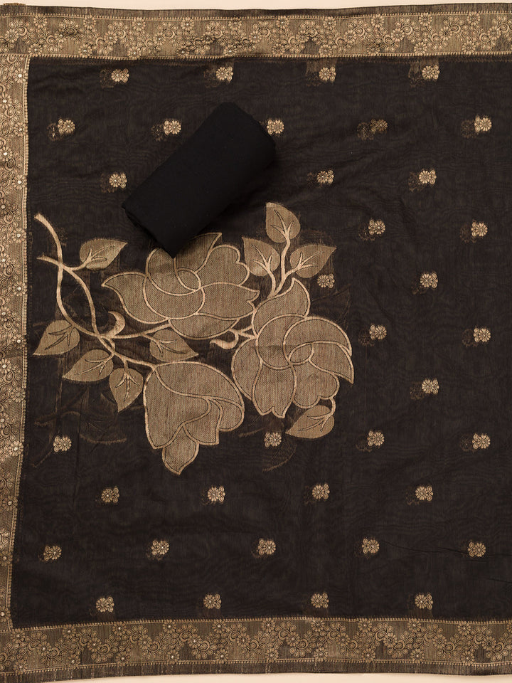 Black Zariwork Soft Silk Unstitched Salwar Suit