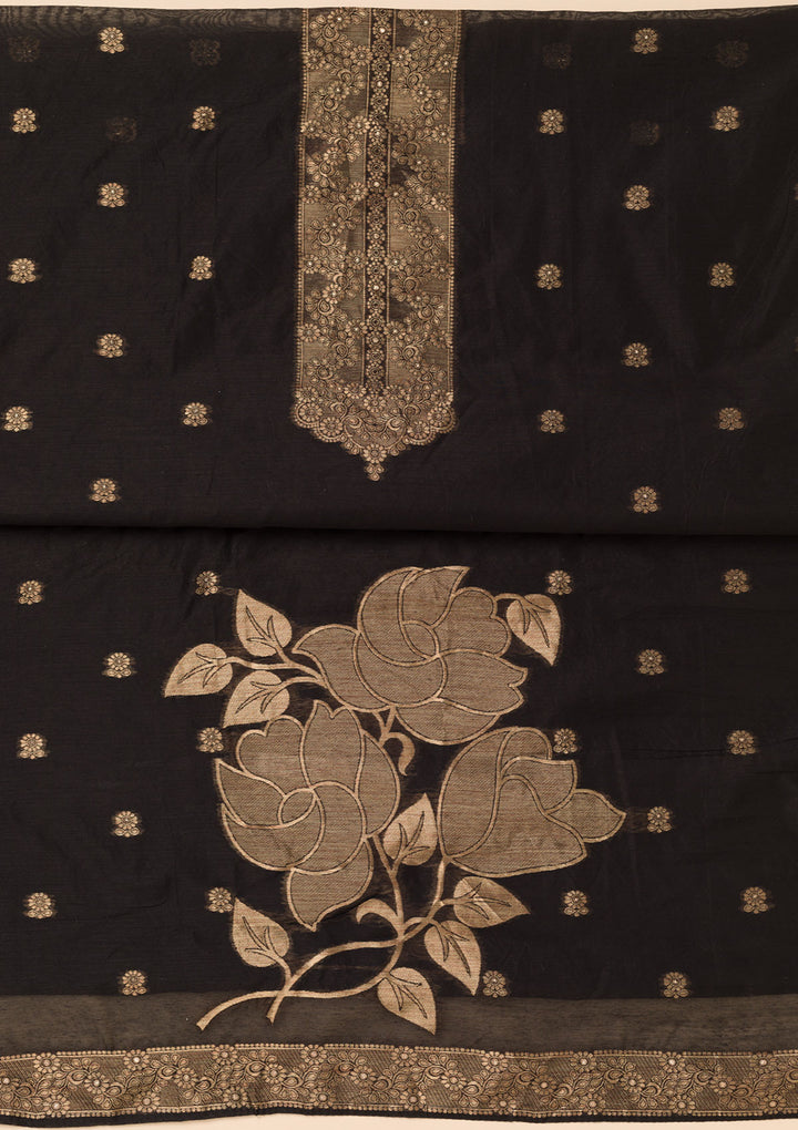 Black Zariwork Soft Silk Unstitched Salwar Suit