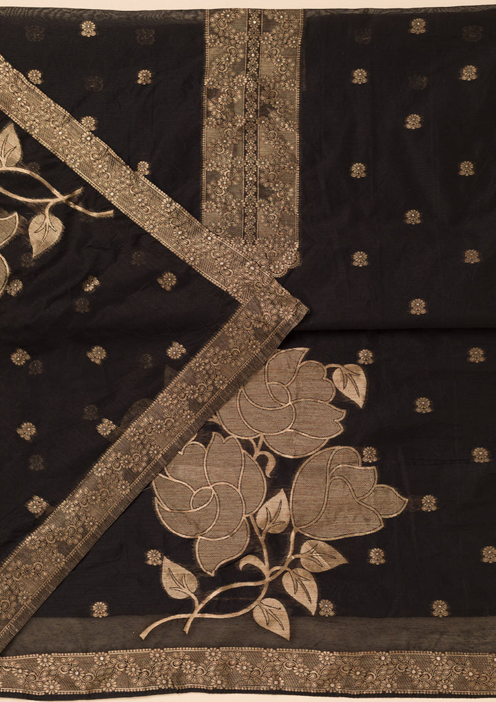 Black Zariwork Soft Silk Unstitched Salwar Suit
