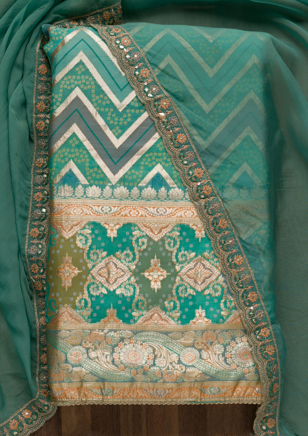 Blue Printed Banarasi Unstitched Salwar Suit