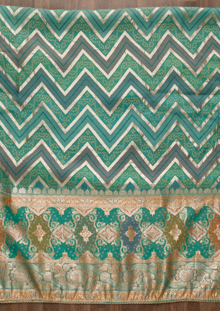 Blue Printed Banarasi Unstitched Salwar Suit