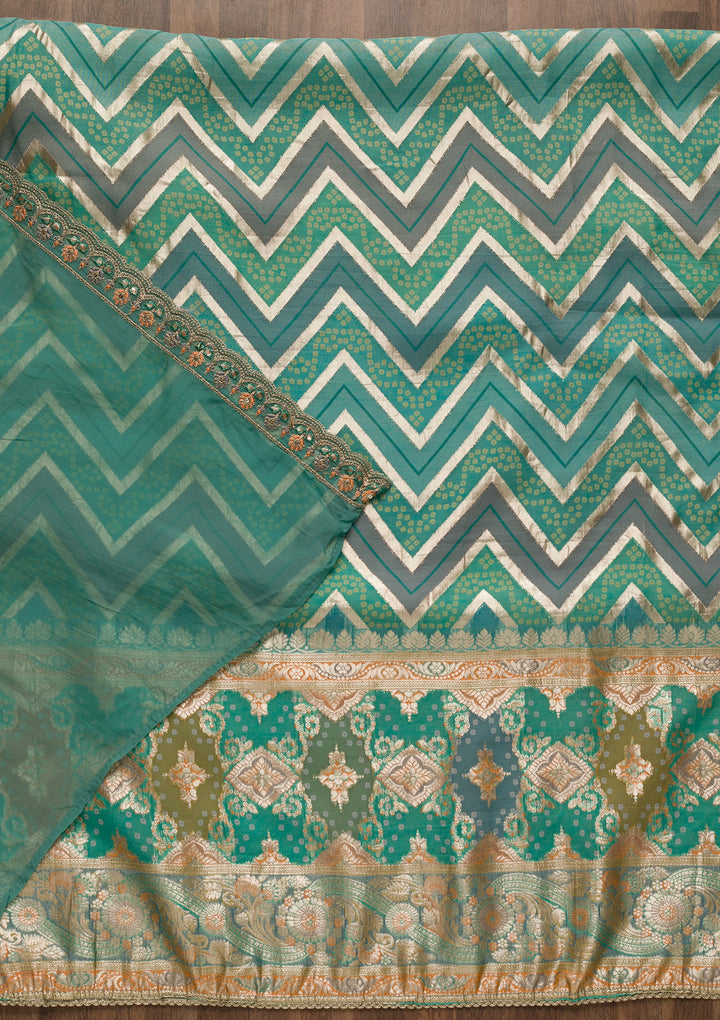 Blue Printed Banarasi Unstitched Salwar Suit