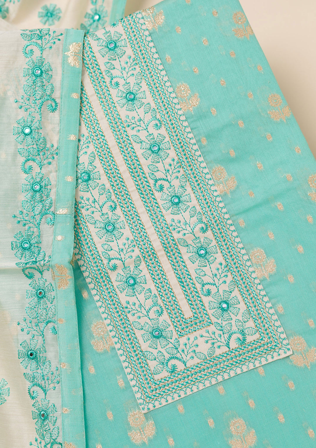 Blue Threadwork Banarasi Unstitched Salwar Suit