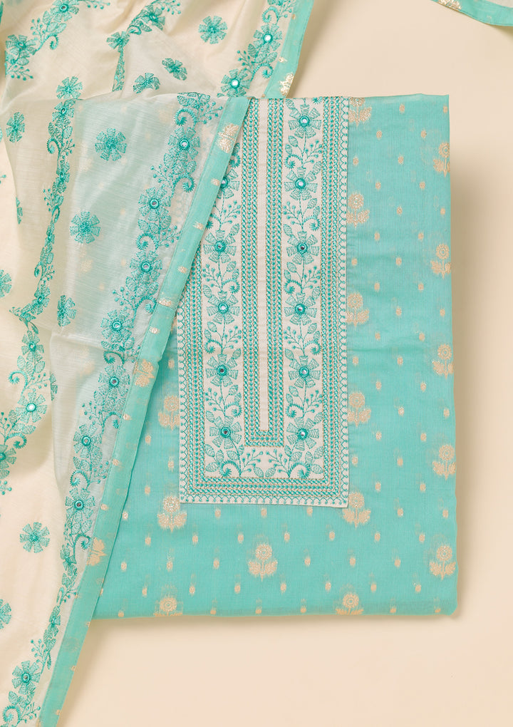 Blue Threadwork Banarasi Unstitched Salwar Suit