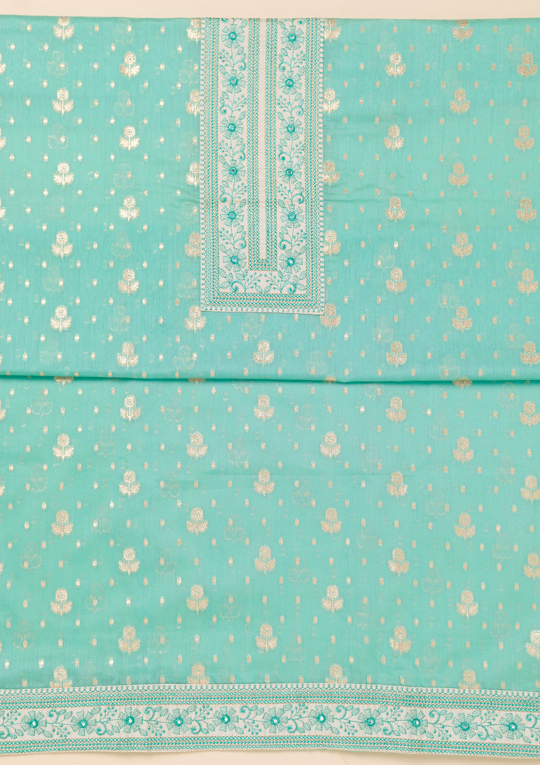 Blue Threadwork Banarasi Unstitched Salwar Suit