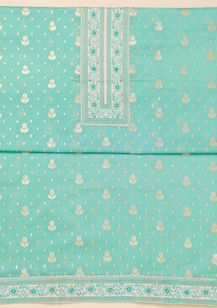 Blue Threadwork Banarasi Unstitched Salwar Suit