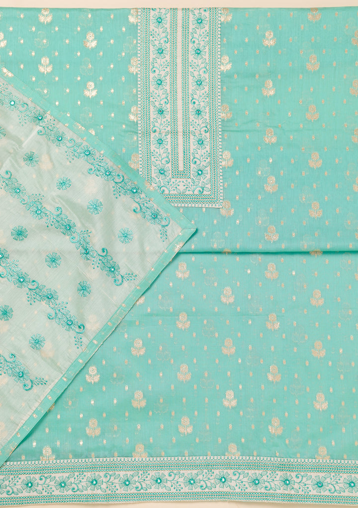 Blue Threadwork Banarasi Unstitched Salwar Suit