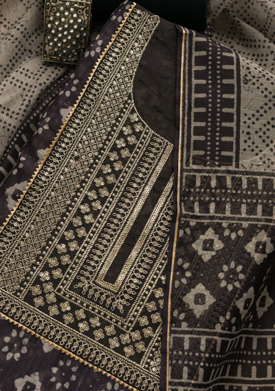 Blue Threadwork Cotton Unstitched Salwar Suit-Koskii
