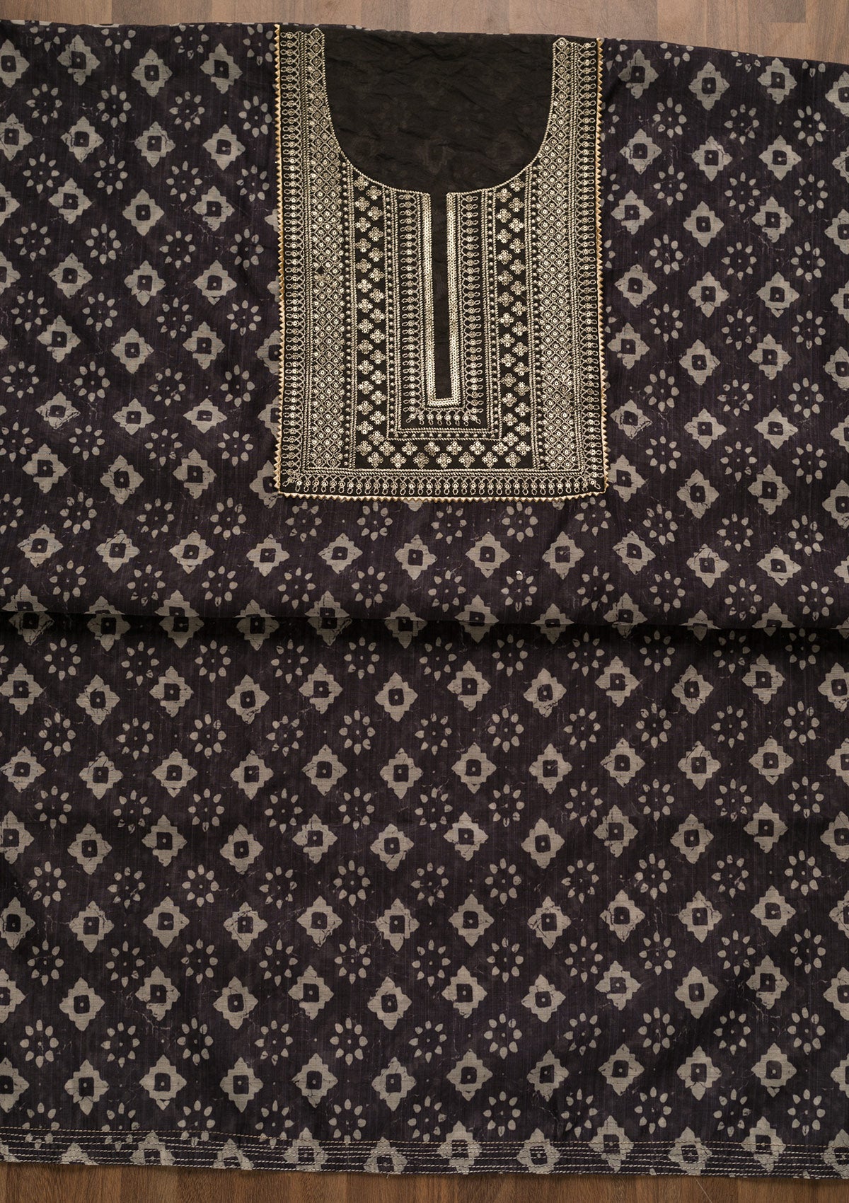 Blue Threadwork Cotton Unstitched Salwar Suit