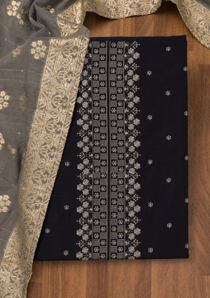 Blue Zariwork Art Silk Unstitched Salwar Suit