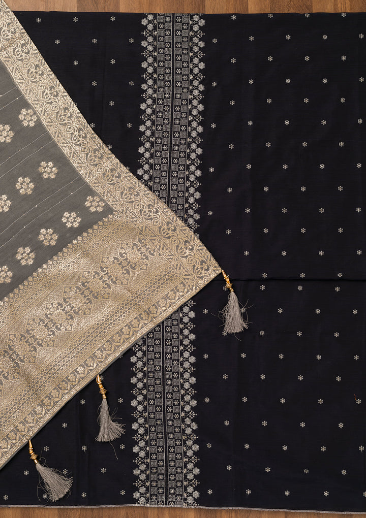 Blue Zariwork Art Silk Unstitched Salwar Suit