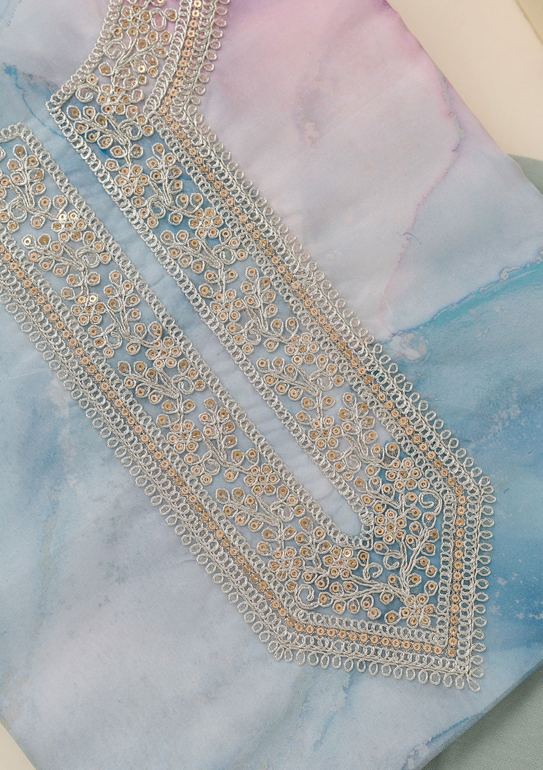Blue Zariwork Organza Unstitched Salwar Suit