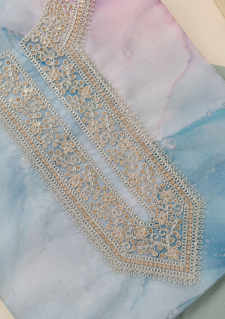 Blue Zariwork Organza Unstitched Salwar Suit