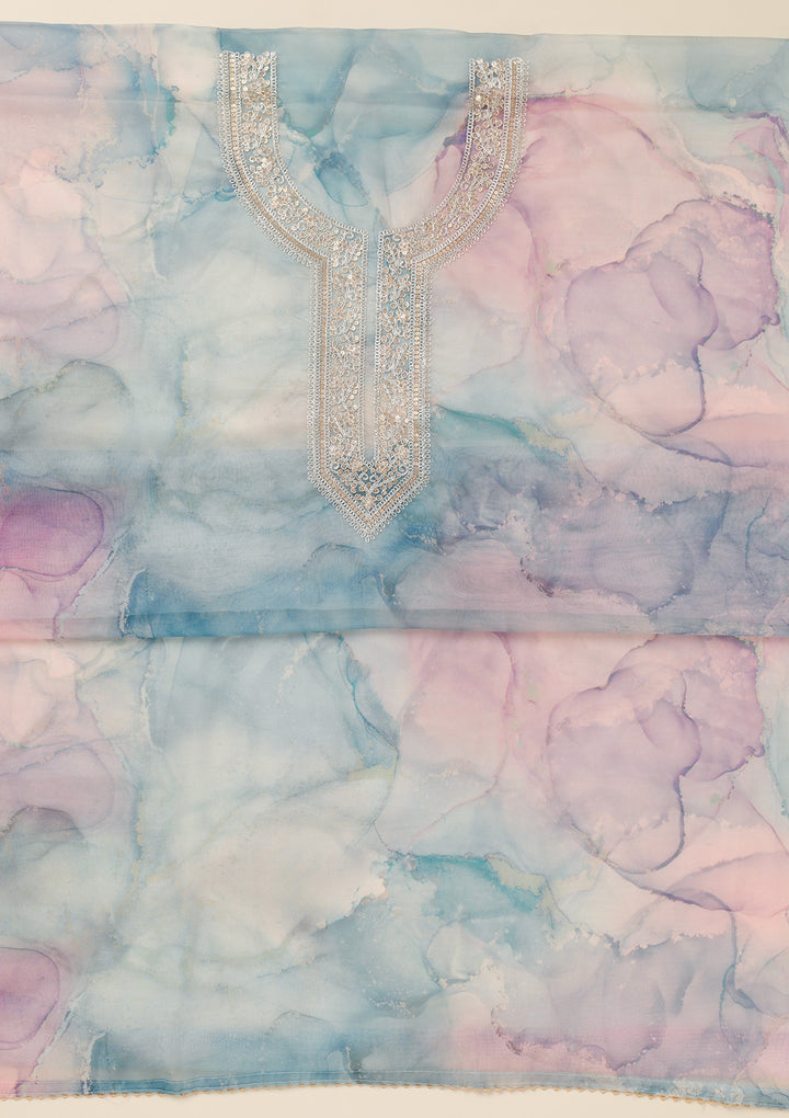 Blue Zariwork Organza Unstitched Salwar Suit