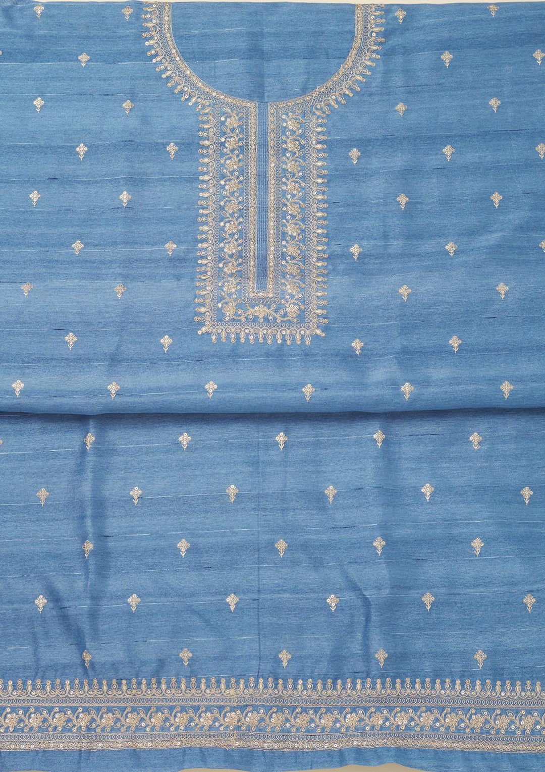 Blue Zariwork Raw Silk Unstitched Salwar Suit