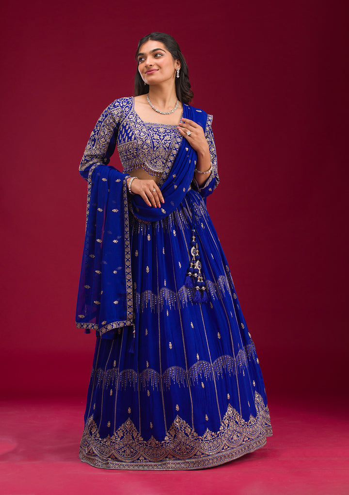 Blue Zariwork Semi Crepe Readymade Lehenga