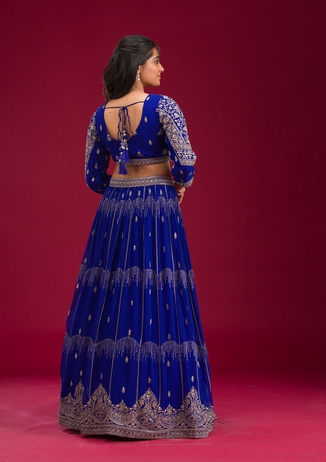 Blue Zariwork Semi Crepe Readymade Lehenga