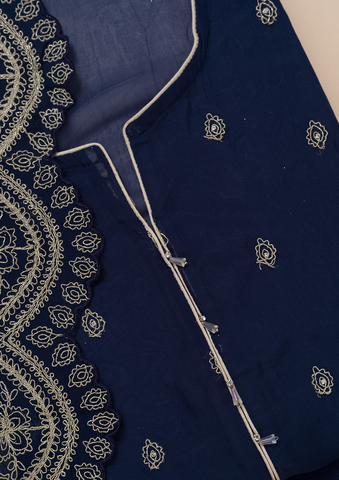 Blue Zariwork Semi Crepe Unstitched Salwar Suit