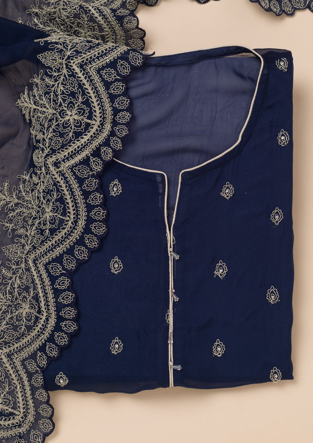 Blue Zariwork Semi Crepe Unstitched Salwar Suit