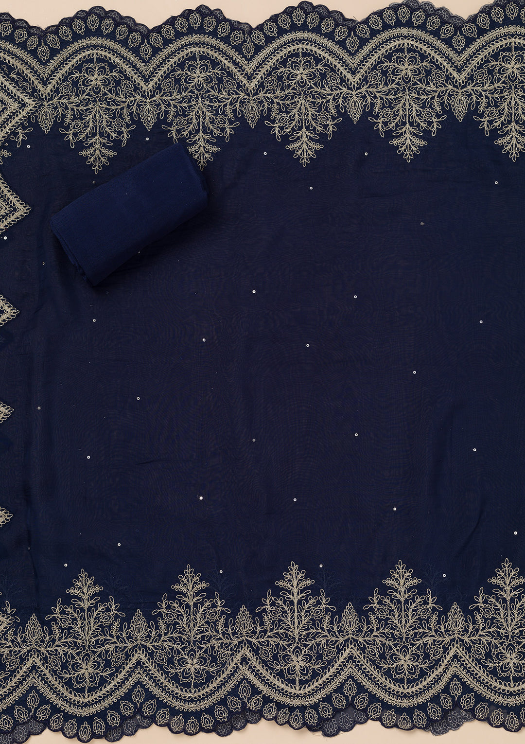 Blue Zariwork Semi Crepe Unstitched Salwar Suit