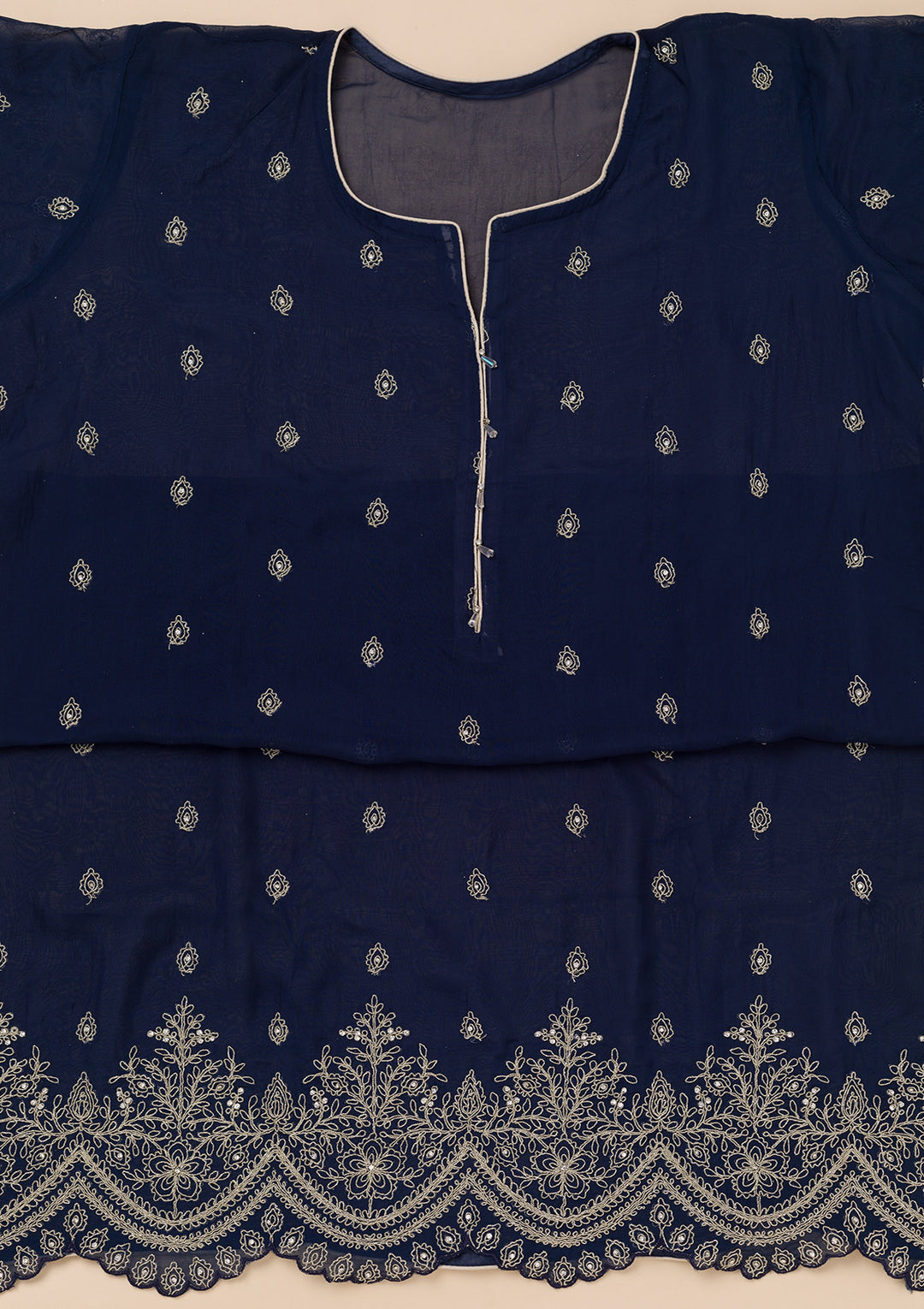 Blue Zariwork Semi Crepe Unstitched Salwar Suit