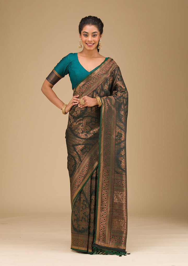 Bottle Green Stonework Art Silk Saree