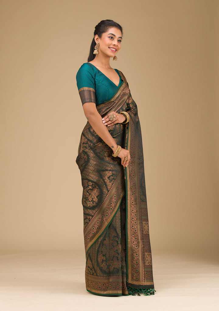 Bottle Green Stonework Art Silk Saree