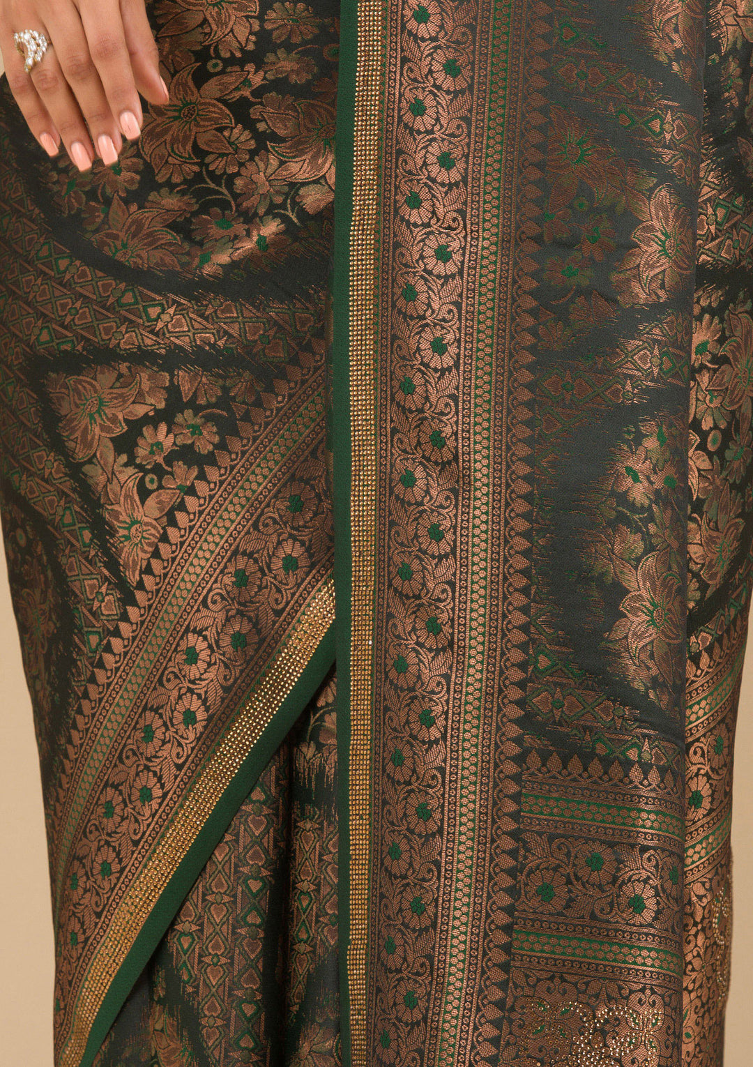 Bottle Green Stonework Art Silk Saree