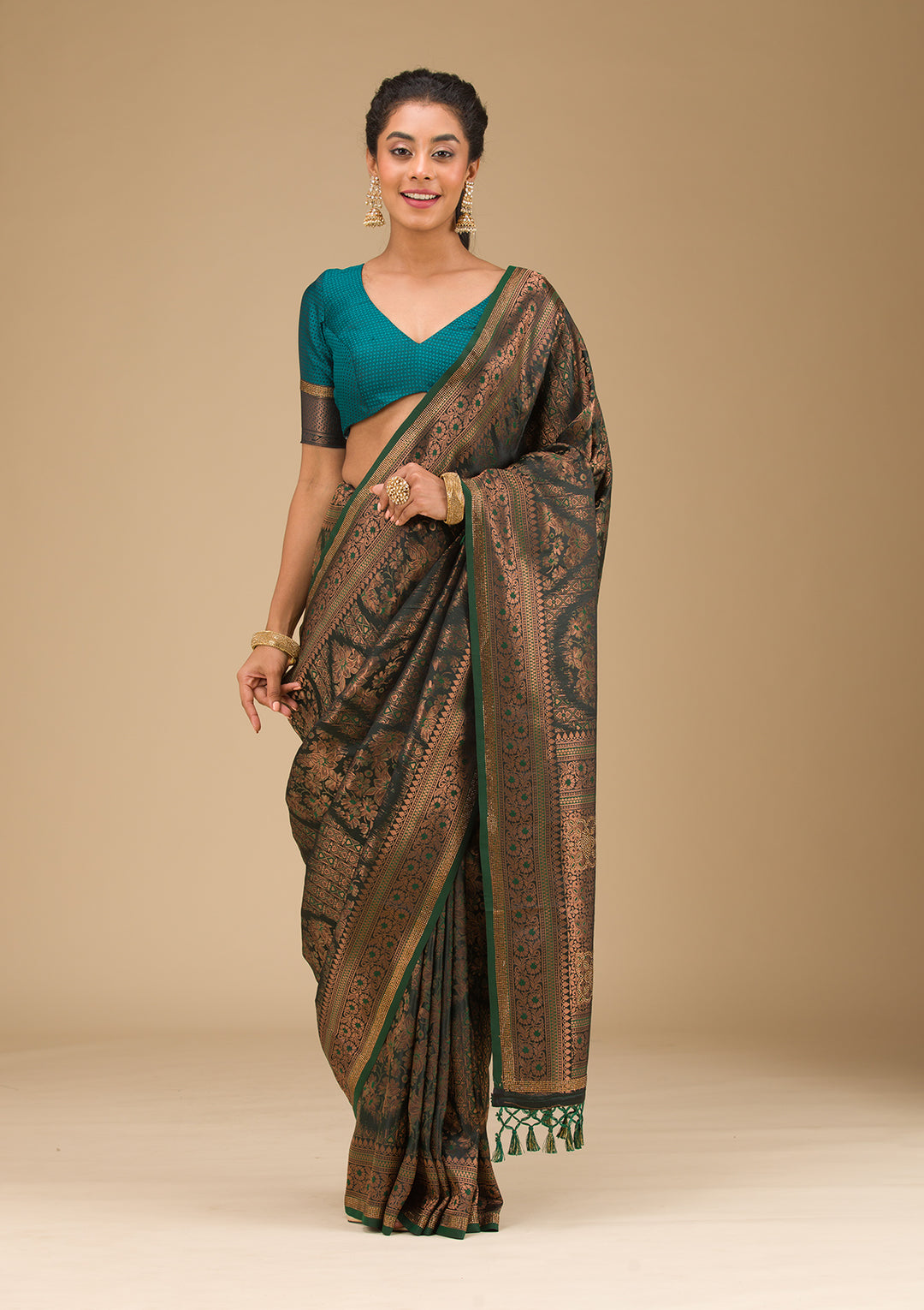 Bottle Green Stonework Art Silk Saree
