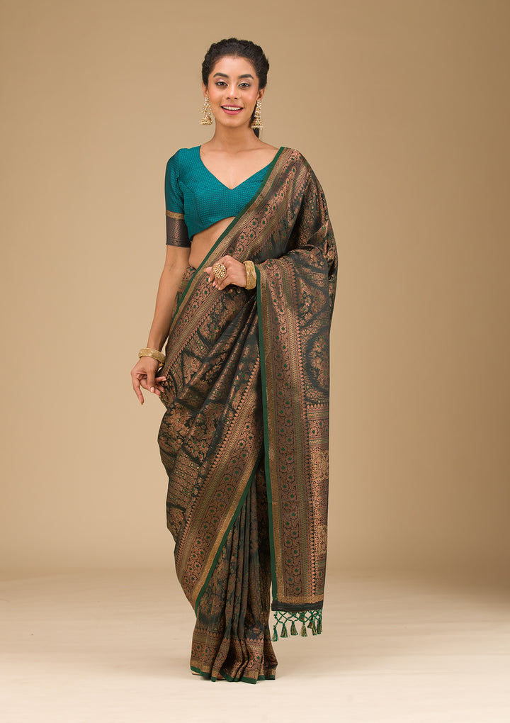 Bottle Green Stonework Art Silk Saree