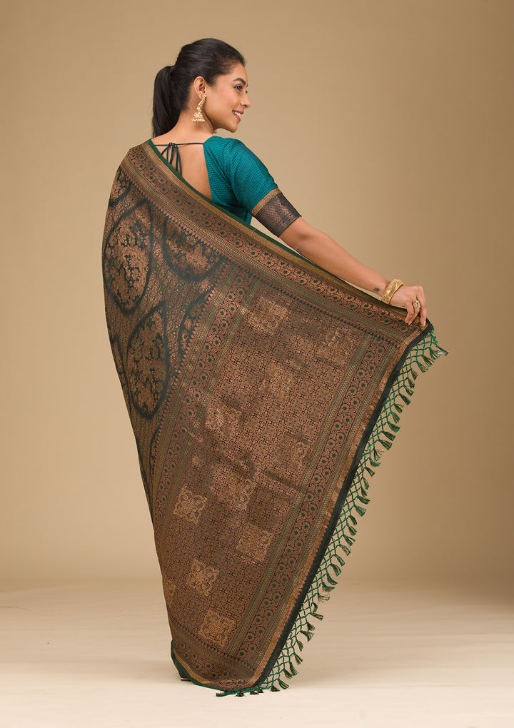 Bottle Green Stonework Art Silk Saree