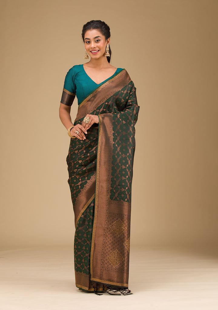 Bottle Green Stonework Art Silk Saree