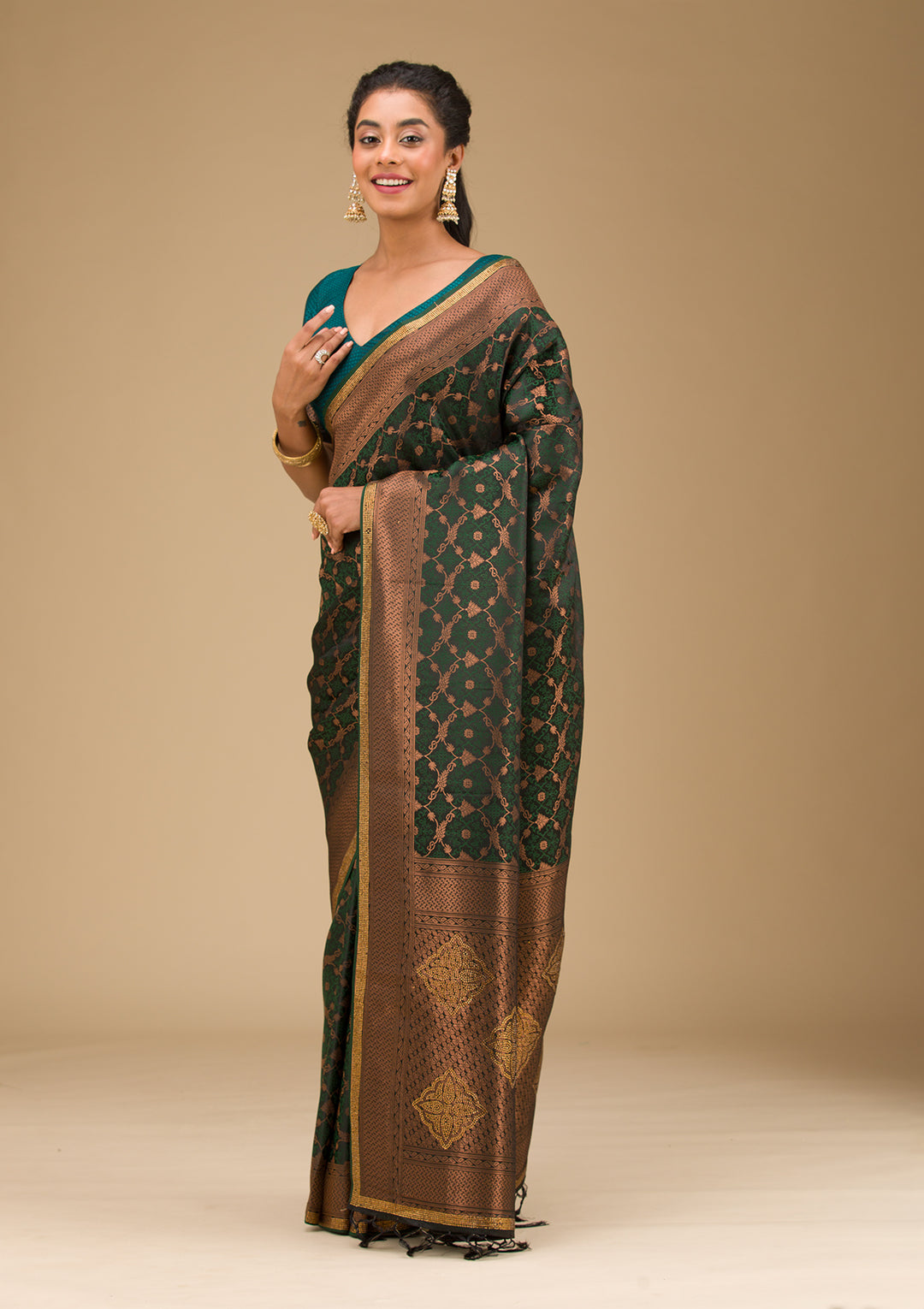 Bottle Green Stonework Art Silk Saree