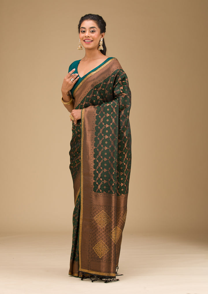 Bottle Green Stonework Art Silk Saree