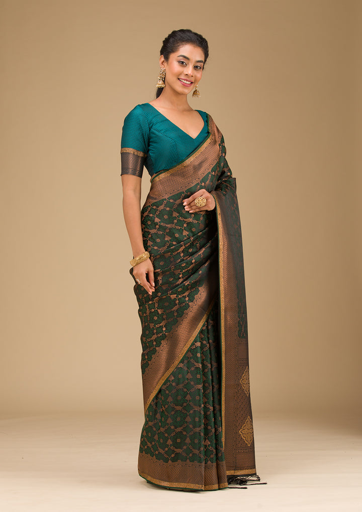 Bottle Green Stonework Art Silk Saree