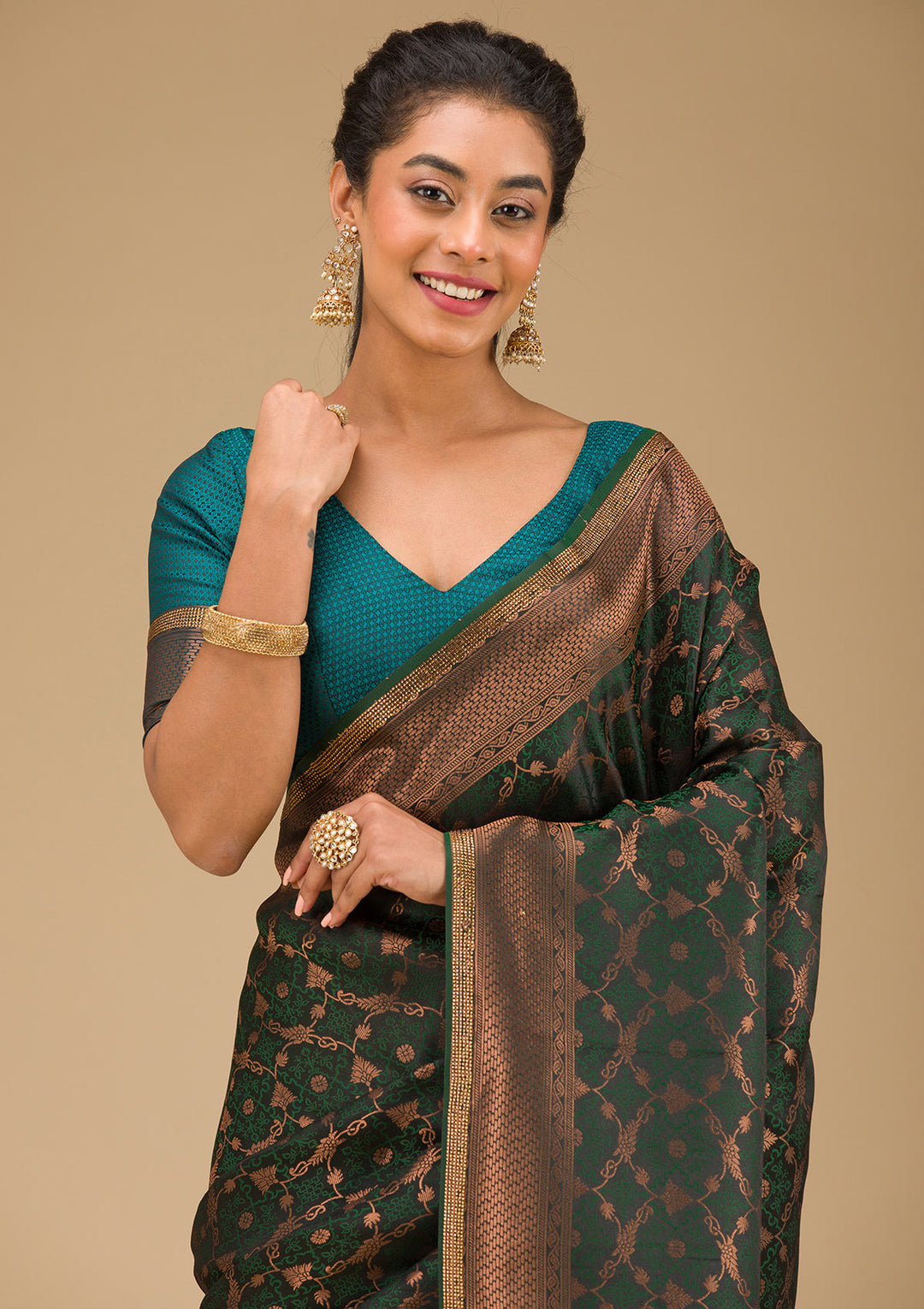 Bottle Green Stonework Art Silk Saree