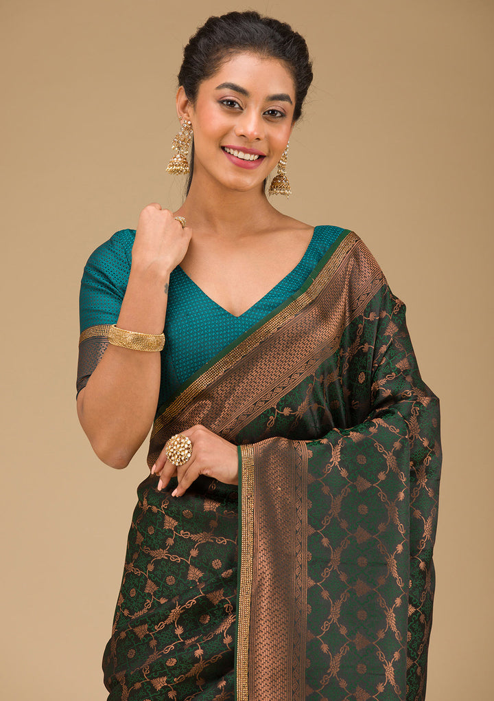 Bottle Green Stonework Art Silk Saree