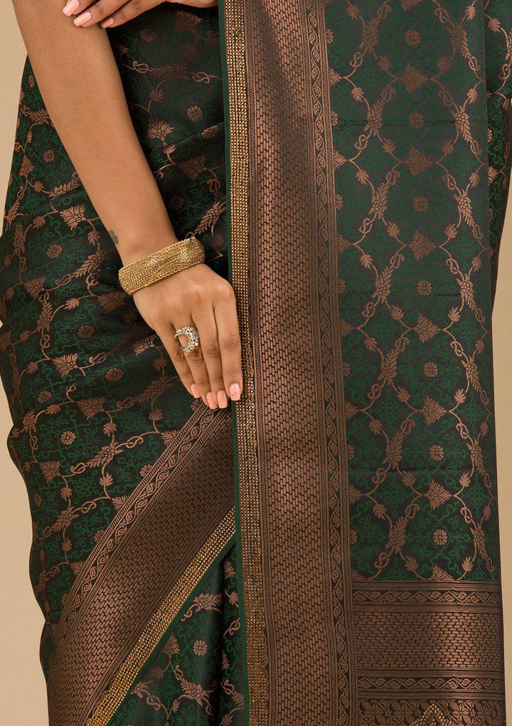 Bottle Green Stonework Art Silk Saree