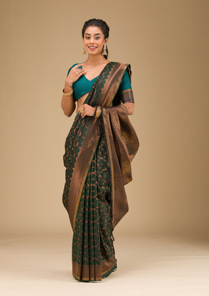 Bottle Green Stonework Art Silk Saree