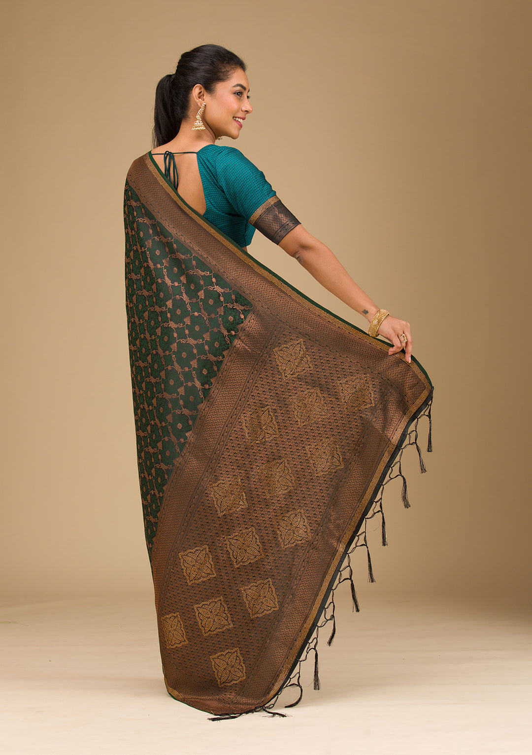 Bottle Green Stonework Art Silk Saree