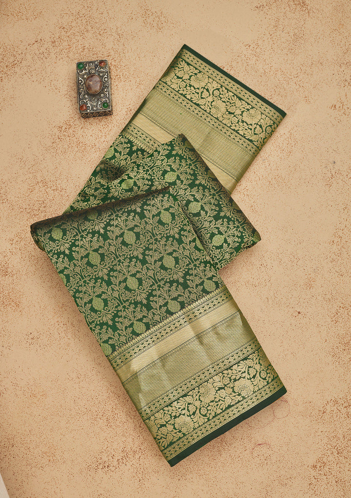Bottle Green Zariwork Pure Silk Saree