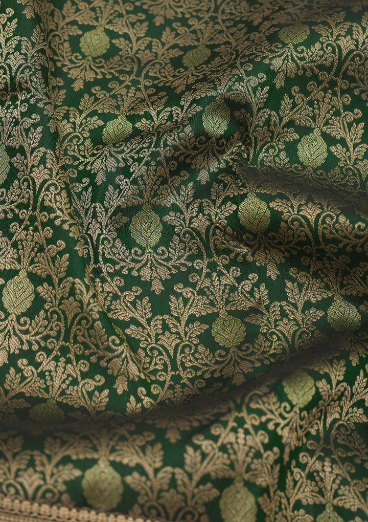 Bottle Green Zariwork Pure Silk Saree