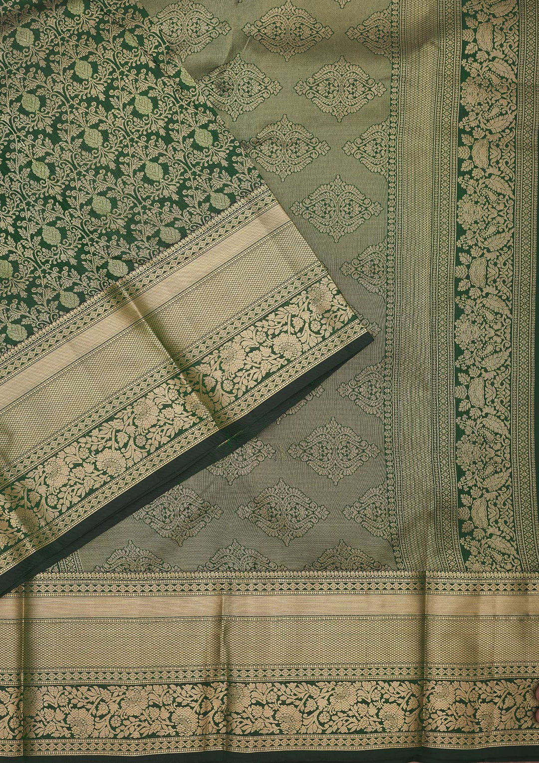 Bottle Green Zariwork Pure Silk Saree